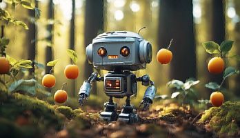 Roboter mit Fürchten im Wald